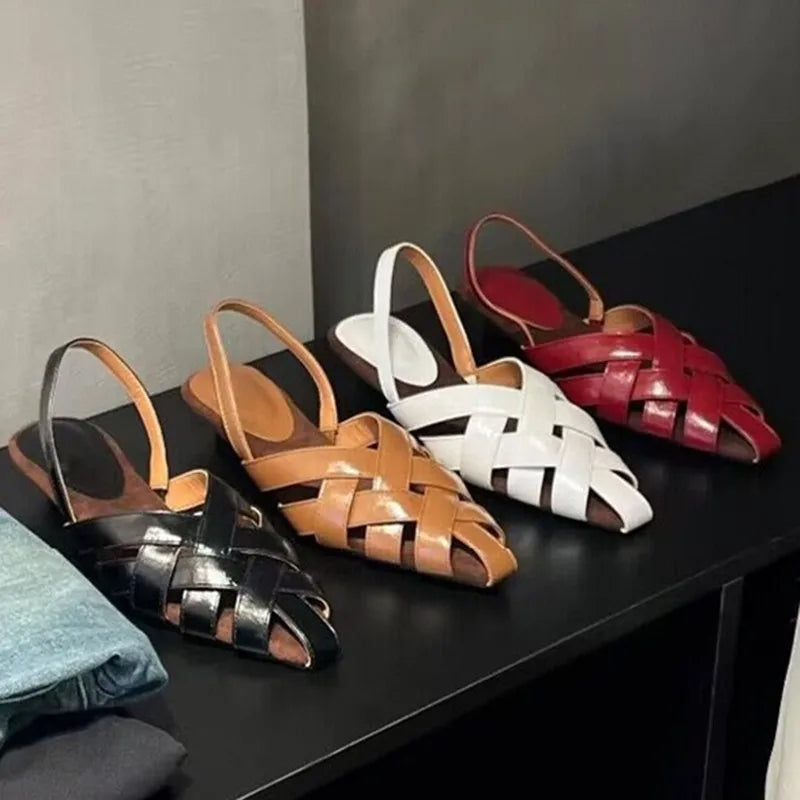 Slippers Rome Sandals For Women Pointed Toe Low Heel Mules Concise Designer Brand Female Shoes Outdoor Leisure Summer Stylish