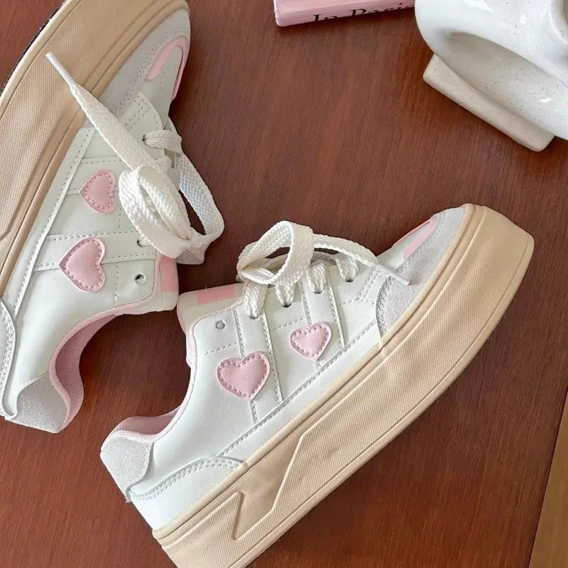 Little White Platforms Shoes Lightweight Breathable Round Toe Casual Shoes Versatile Princess Style Womens Sneakers