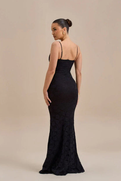 Sweetheart Spaghetti Strap Floral Lace Bustier Mermaid Maxi Gown