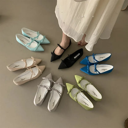 Boat Shoe Low Heels Increas Height Female Footwear Bow-Knot Pointed Toe Clogs Platform Ballerinas Woman 2025 Dress Butterfly Com