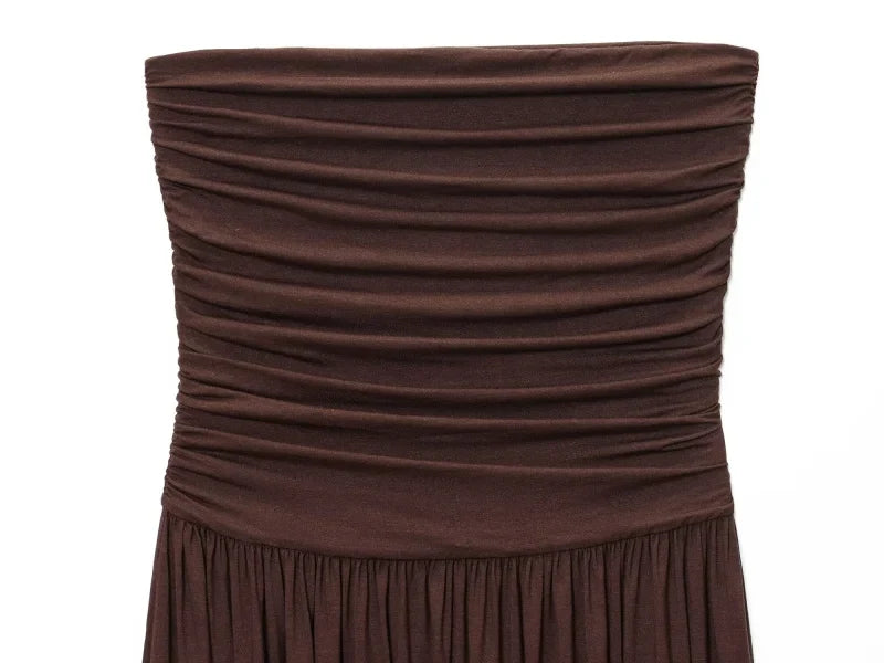 2025 traf women's new dress elegant sexy off-shoulder fashion pleats details slimming strapless dress