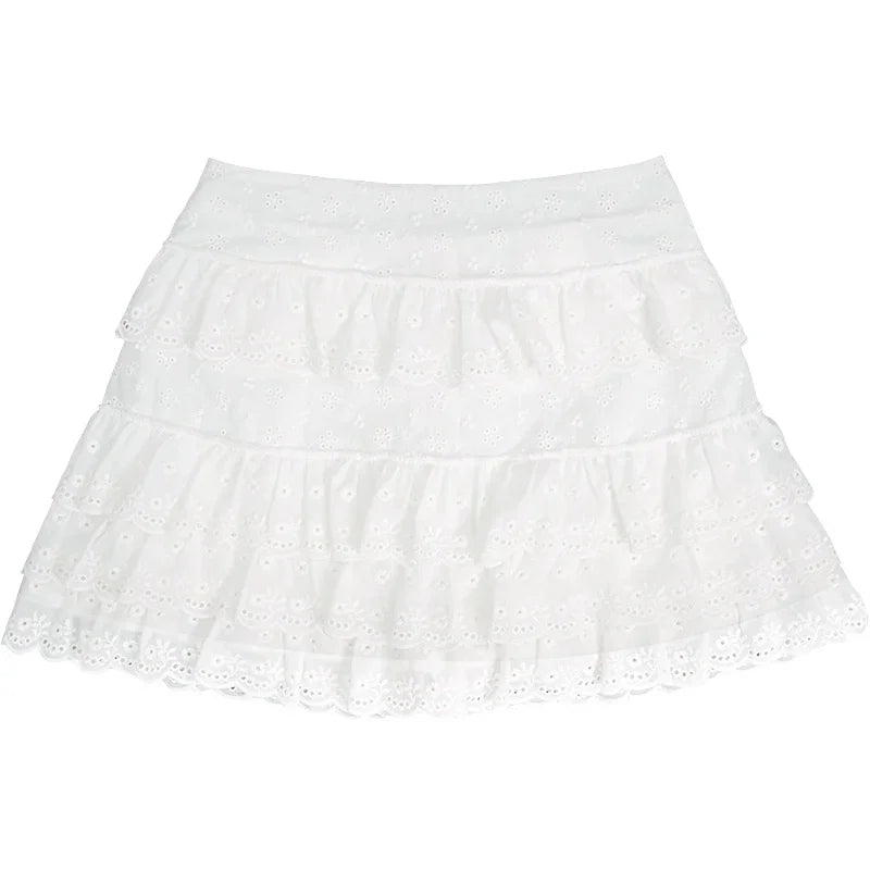 Cotton Shorts Skirt Women Lace Embroidery Elastic Waist Cute Mini Cake Skirt for Sweet Girls Lolita Style Kawaii Clothes