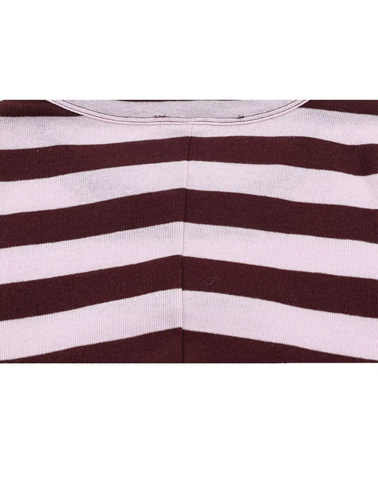 Women's Spring Fashion Versatile Round Neck Striped Short Pullover Top Female Elegant High Street Casual Long Sleeve Top