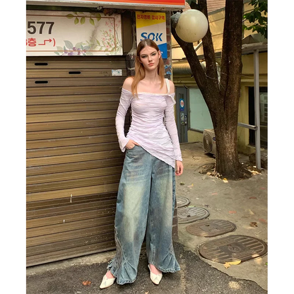 Autumn Loose Simple All-match Wide Leg Pants Women Street Personality Design Y2K Jeans Popular Fashion New Jeans for Women
