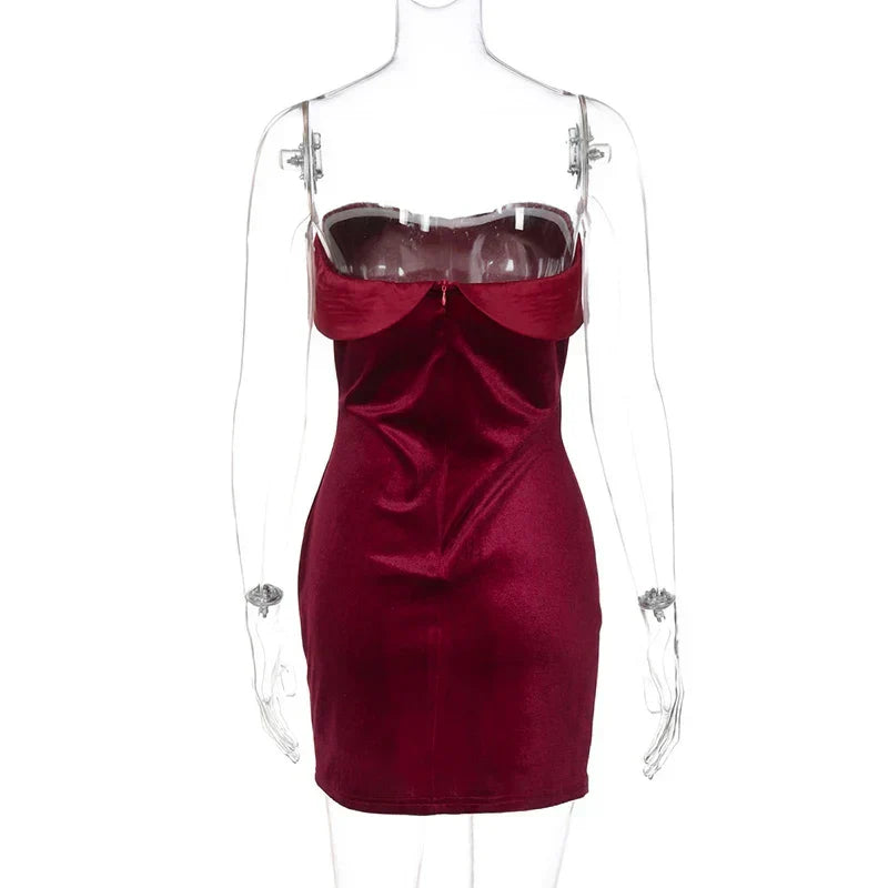 Strapless Sweetheart Neck Velvet Bodycon Mini Dress