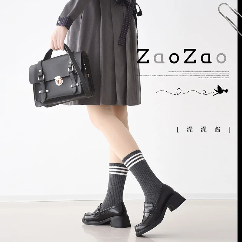 High-heel Patent Pu Leather Jk Uniform Shoes College Style Kawaii Women Loafers Sweet Girls Student Casual Fashion Shoes