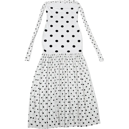 Sexy White Dot Print Strapless Maxi Dress with Matching Scarf for Women Summer Sleeveless Mesh Patchwork Vacation Dress