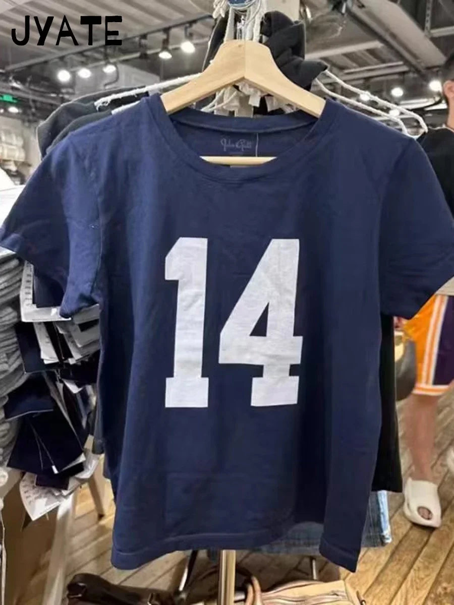 Classic Number Graphic Print Women Summer Cotton T-shirts Soft Casual Loose O-neck Tees Vintage Short Sleeve Streetwear Y2K Tops