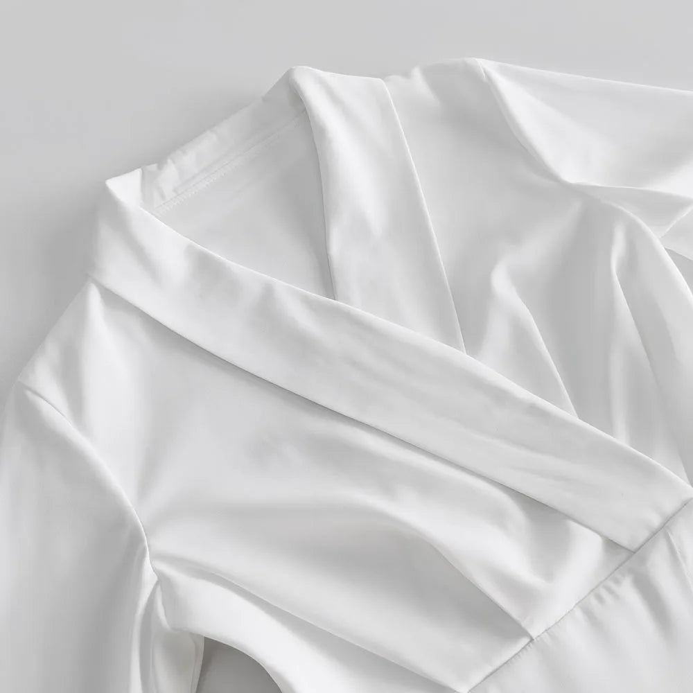 White Irregular Mini Dress Women Spring V Neck Long Sleeve A-line Suit Vestidos Simple Casual Fashion Short Dresses 2025 New