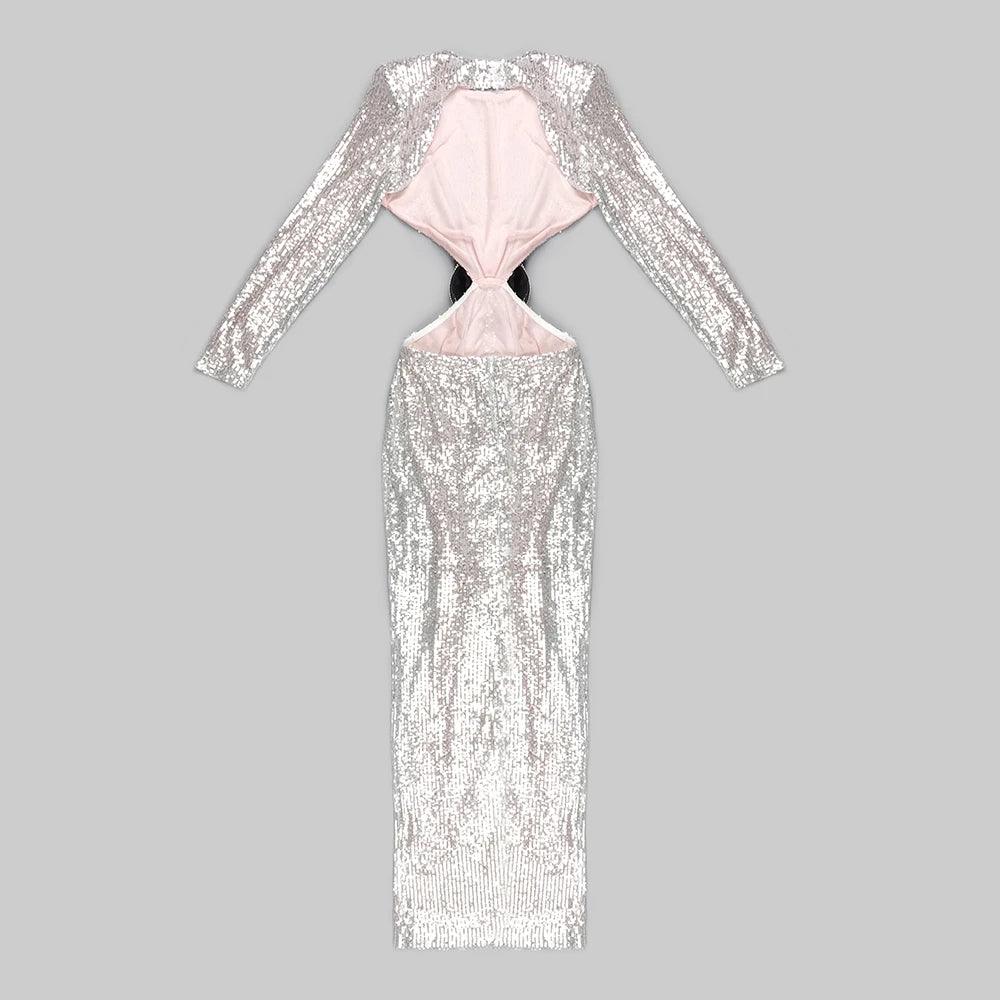 Halter Neck Sequin Draped High Slit Maxi Dress