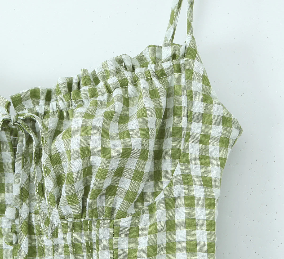 Holiday Style Summer Women's Dress Lace Splicing Sweet Lace Waist Back Green Plaid Dresses Elegant Fashion Long Dress