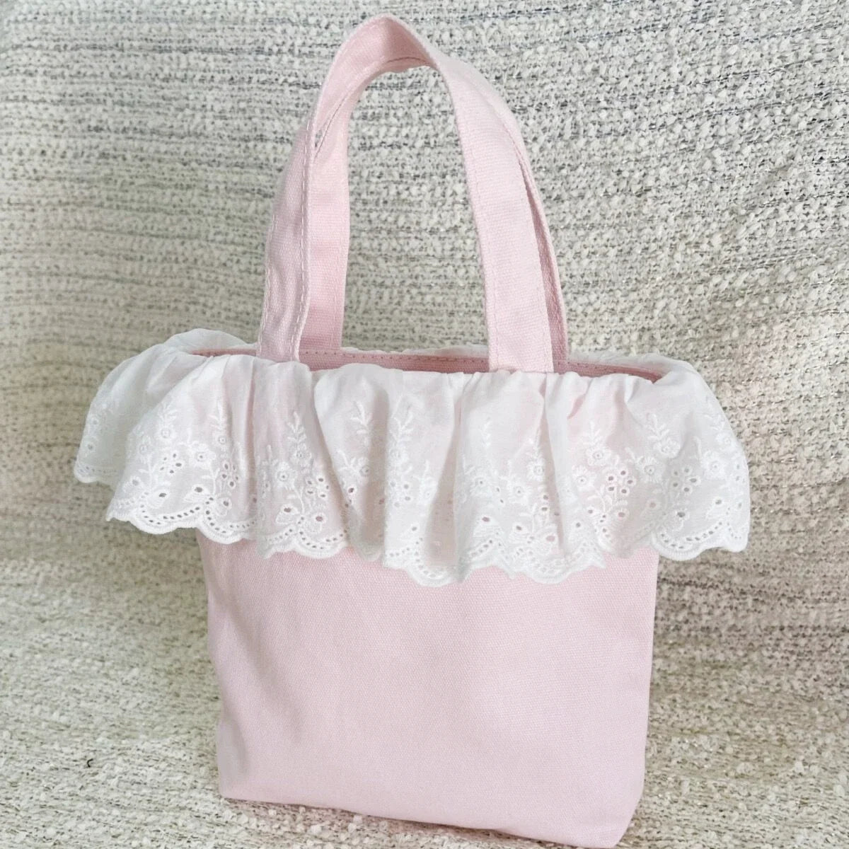 Mini Lace Printing Canvas Portable Bags for Women, Cute Female Handbag, Casual Tote, Lunch Bag