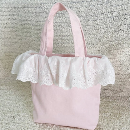 Mini Lace Printing Canvas Portable Bags for Women, Cute Female Handbag, Casual Tote, Lunch Bag