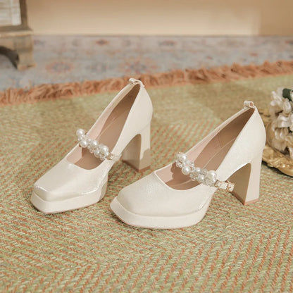 Velvet Shoes Med Square Toe Block Heels High Heeled Sandals Woman Mary Jane Espadrilles Platform Suede Medium Wedding Chunk