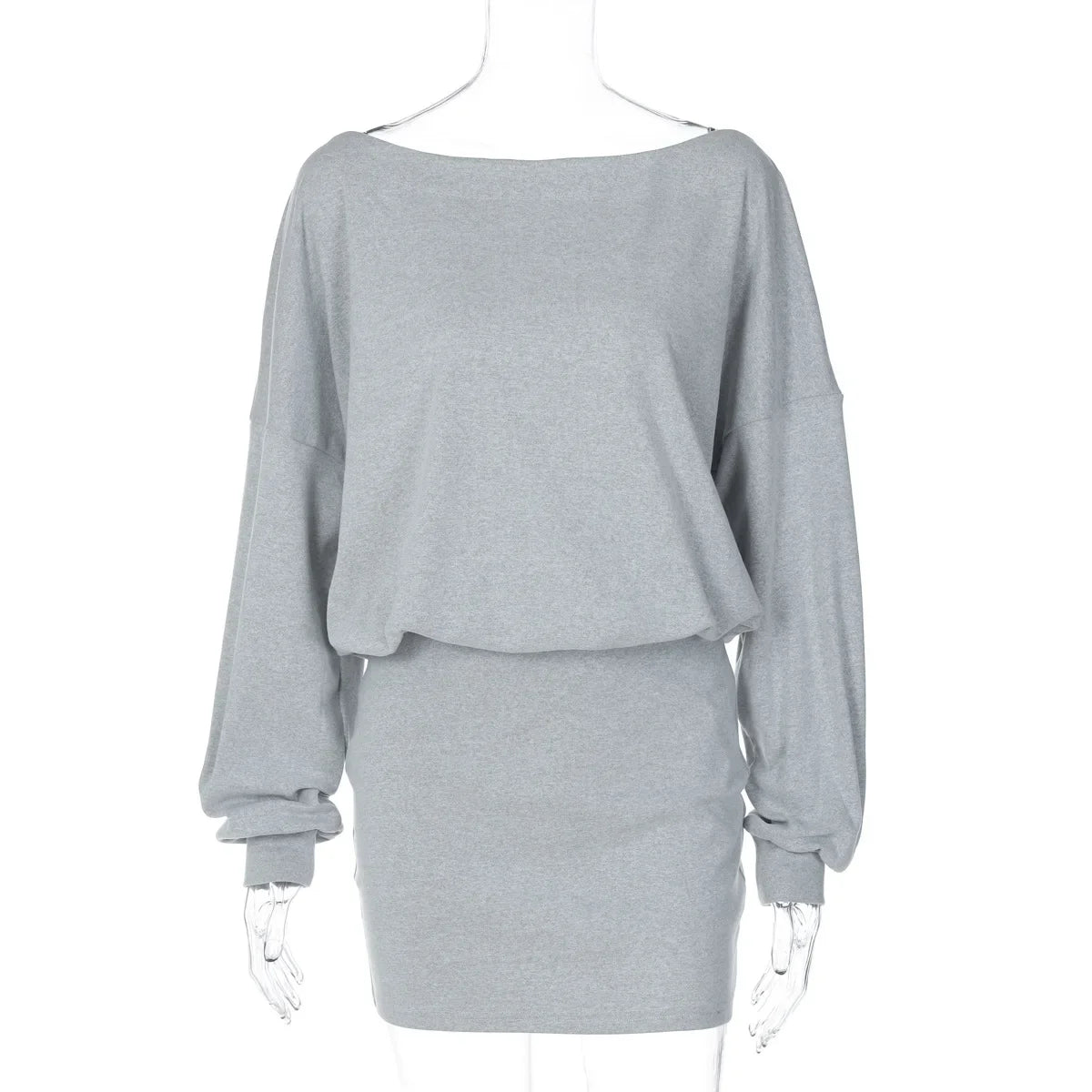 Women's Off-Shoulder Dress Solid Color Long Sleeve Elastic Waist Slim Fit Hip Wrap Mini Dress Fall Fashion Streetwear