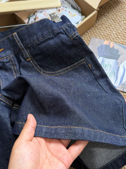 Deep Blue Denim Knee Length Shorts Woman Summer Back Pockets Cotton Jeans American Vintage Streetwear Boyfriend Style Short Pant