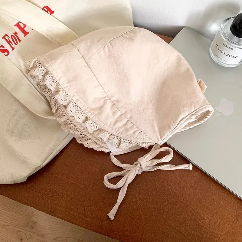 Japanese Retro Y2K Lace Edge Loli Hats for Women Spring and Summer Travel Photo Versatile Sunscreen Sweet Strap Sun Hat