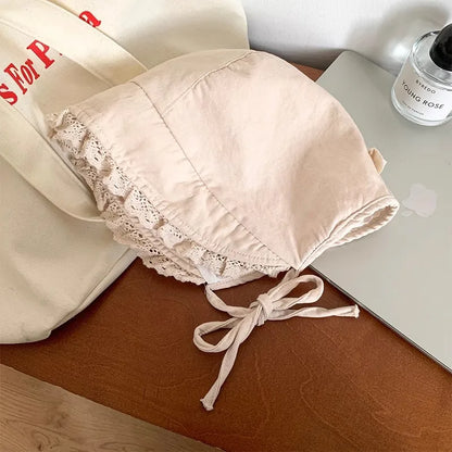 Japanese Retro Y2K Lace Edge Loli Hats for Women Spring and Summer Travel Photo Versatile Sunscreen Sweet Strap Sun Hat