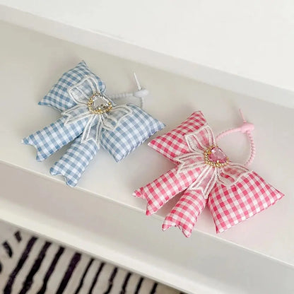 Creative Cloth Bowknot Bag Pendant Rhinestone Lattice Bow Keychain Heart Phone Charms Pendant Phone Chains Bag Ornaments