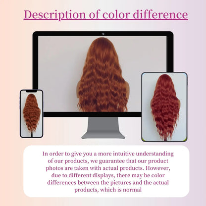 Long Ginger Wavy 13×4 Lace Front Synthetic Wig For Women Orange Heat Resistant Fiber Wig For Daily Party Use (32Inch)