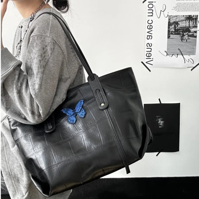 Y2k Aesthetic Women Vintage Tote Bags Sweet Butterfly All Match Chic Underarm Bag Casual High-capacity Fashion Shoulder Handbags