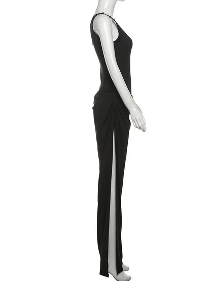 One Shoulder Waist Cutout Ring Hardware High Slit Maxi Dress