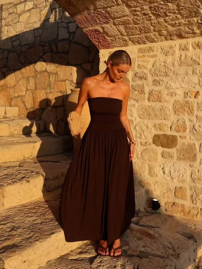 2025 traf women's new dress elegant sexy off-shoulder fashion pleats details slimming strapless dress