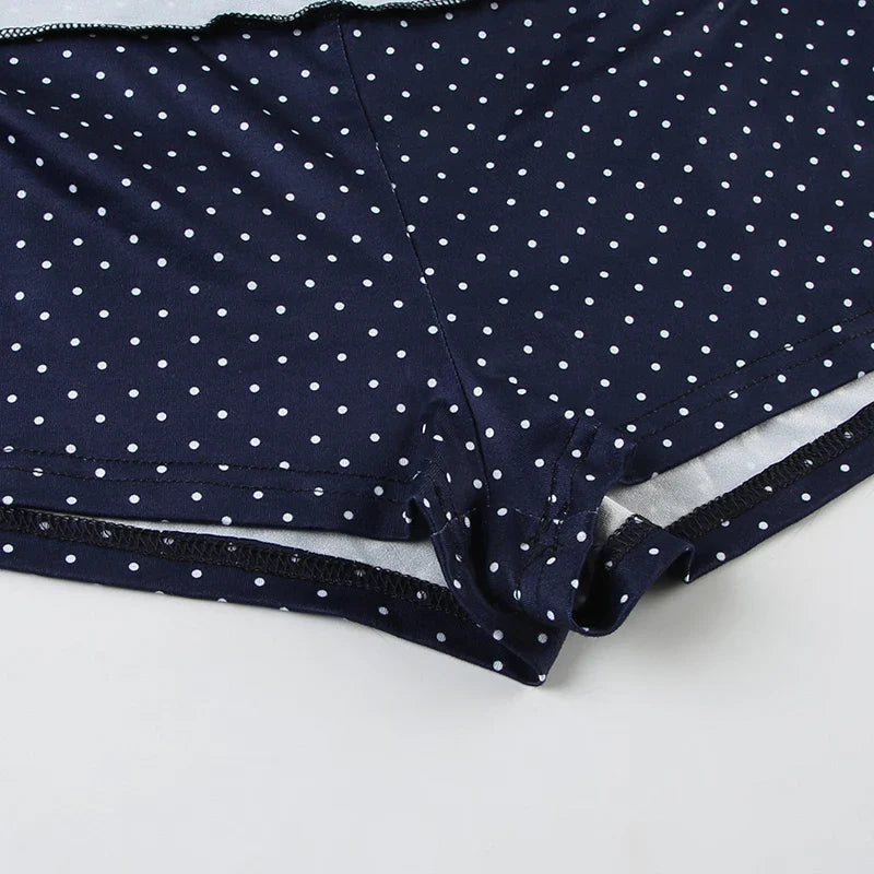 Dot Print V-neck Halter Camisole Top and A-line Layered Skirt Suit Fashion Sexy Women Backless Summer Two Piece Set