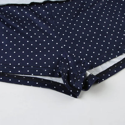 Dot Print V-neck Halter Camisole Top and A-line Layered Skirt Suit Fashion Sexy Women Backless Summer Two Piece Set