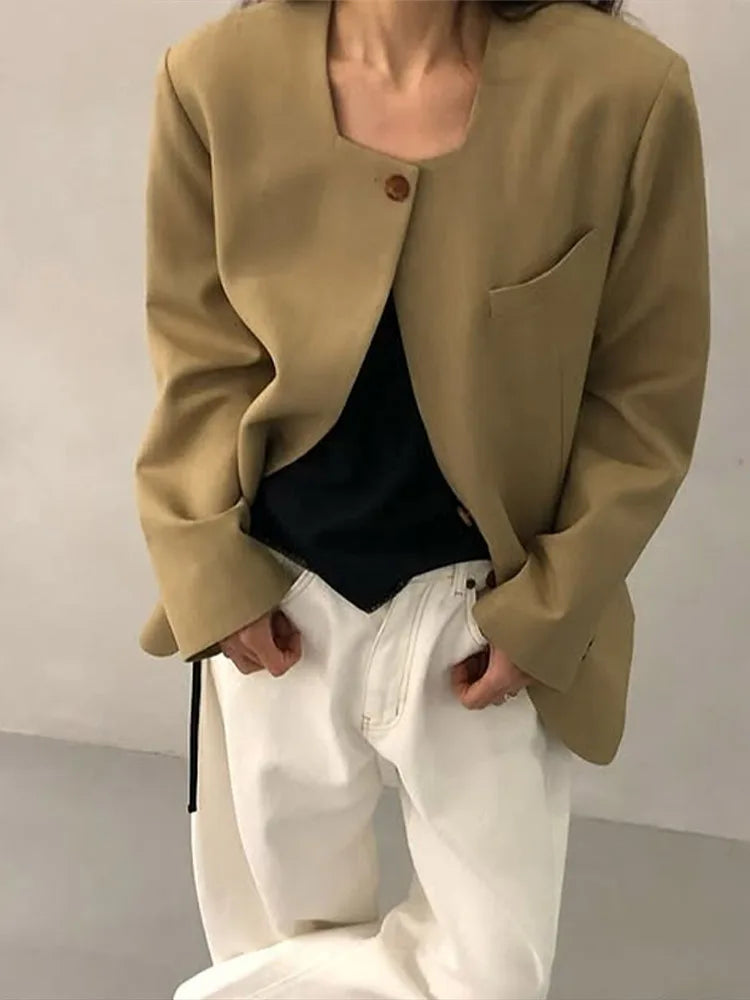 Casual Women's Blazer Jackets Long Sleeve Square Collar Spring Female Coat Fashion Pockets Long Sleeve Office Lady Outfits