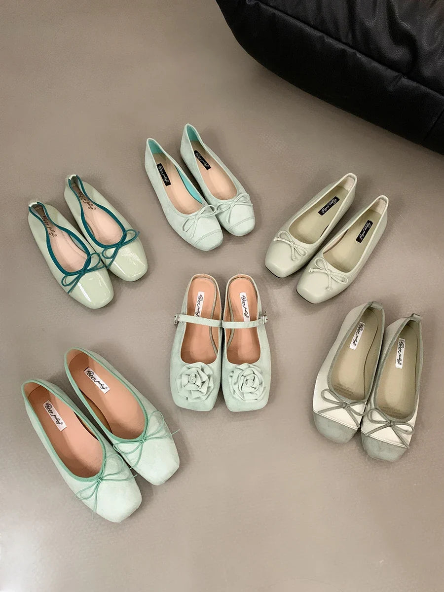 Women Shoes Brand Designer Mary Janes Shoes Summer Butterfly Knot Japanned Slip On Flats Vintage Narrow Band Dress