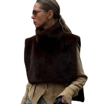 Cool Winter Women Artificial Fur Vest Turtleneck Sleeveless Pullover Female Mink Fur Jacket Instagram-Style Lady Eco Fur Outwear