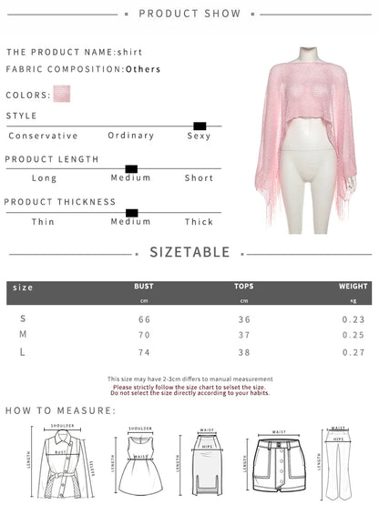 Elegant Chic Mesh Knit Crop Top Women Irregular Sequins Tassel Solid Midnight Clubwear Music Festival Slim Short T-Shirt