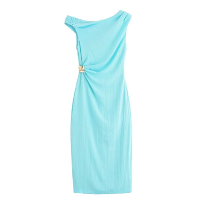 Women's summer sexy fashion long dress solid color sleeveless asymmetric dress female holiday style slit slim fit chic dress