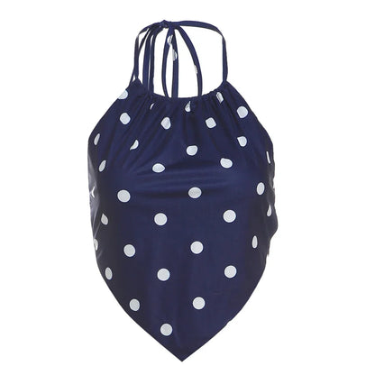 Sexy Polka Dot Print 2-Piece Set Women Halter Bandage Halter Backless Sleeveless Mini Tops+Straight Skirt Matching Suit