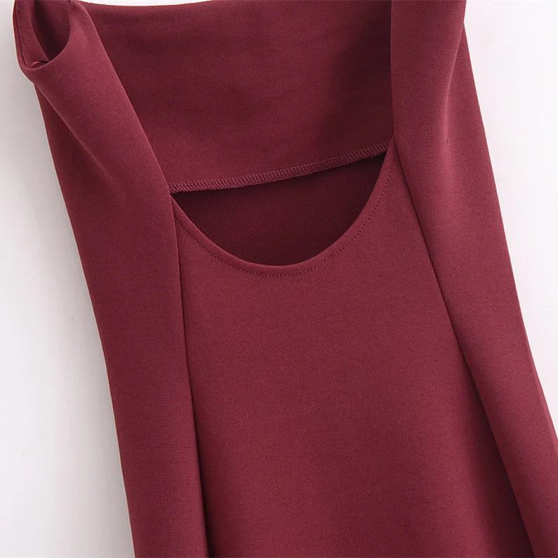 Women's retro summer new style sleeveless spaghetti strap elastic slim fit midi dress backless design fashionable and charming