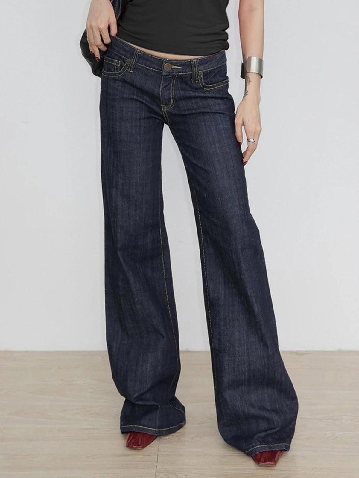 Basic Low Rise Straight Jeans Streetwear y2k Letter Embroidery Baggy Denim Pants Women's Trouser Vintage 2000s Mom Jeans