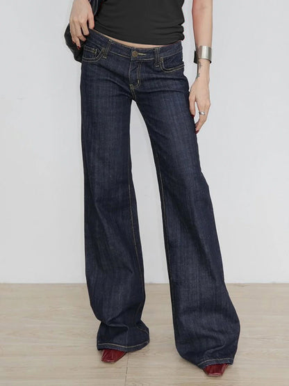 Basic Low Rise Straight Jeans Streetwear y2k Letter Embroidery Baggy Denim Pants Women's Trouser Vintage 2000s Mom Jeans