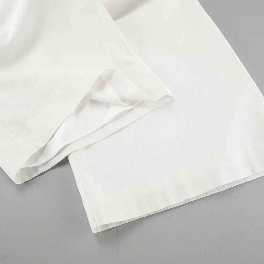 White Simple Wide Leg Pants Sets Women Summer New Off Shoulder Sleeveless Tube Tops Streetwear Fashion Casual Pants 2 Piece Set