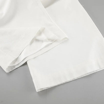 White Simple Wide Leg Pants Sets Women Summer New Off Shoulder Sleeveless Tube Tops Streetwear Fashion Casual Pants 2 Piece Set