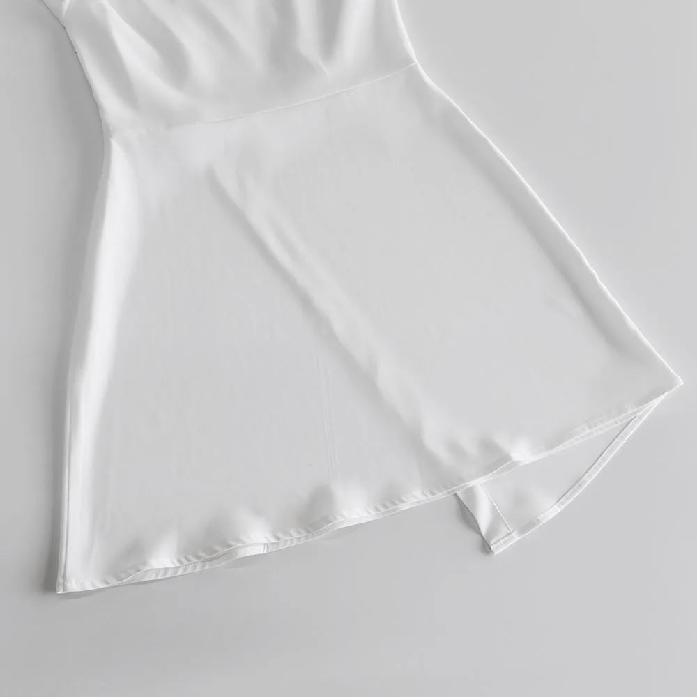 White Irregular Mini Dress Women Spring V Neck Long Sleeve A-line Suit Vestidos Simple Casual Fashion Short Dresses 2025 New