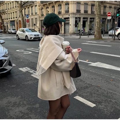 Elegant Single Breasted Towel Collar Jacket Women 2025 Fashion White Coat Loose Fit Office Lady Autumn Casual Commute Outerwear