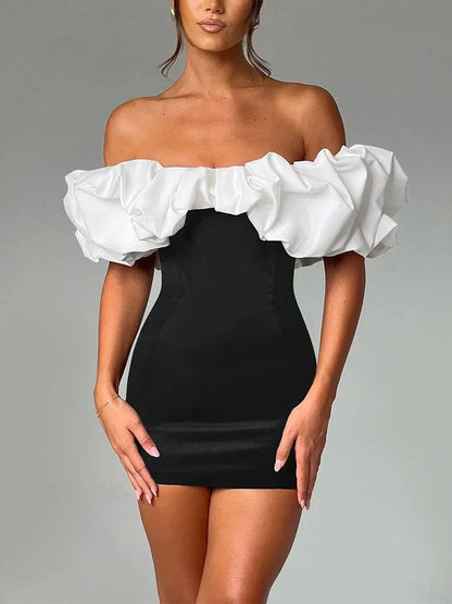 Sleeveless Single Shoulder Bubble Pleated Silk Dress