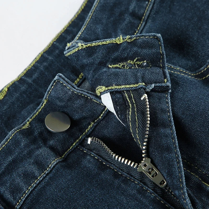 Y2K Rose Embroidered Trumpet Jeans Women Fashion Aesthetic Slim Flare Pants Vintage Blue 2000s Denim Trousers Spring
