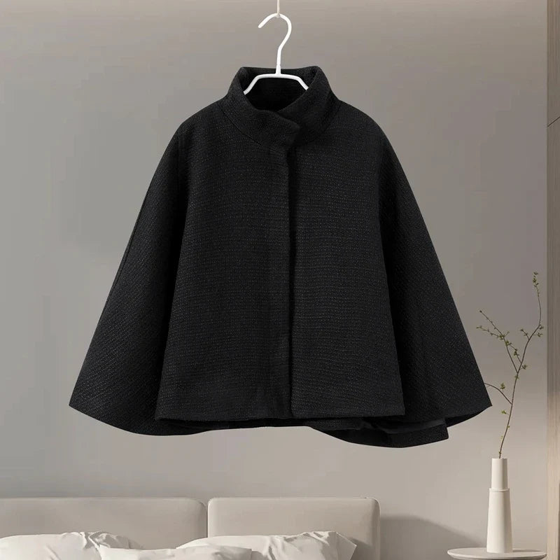 Elegant Cloak Women Loose High Neck A Line Hidden Button Coats Female 2025 Spring New Fashion Solid Soft Chic Cloaks Lady