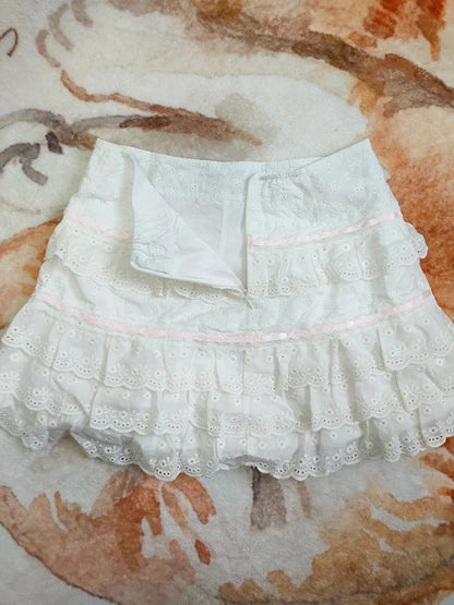 Cotton Shorts Skirt Women Lace Embroidery Elastic Waist Cute Mini Cake Skirt for Sweet Girls Lolita Style Kawaii Clothes
