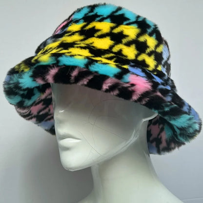Winter 58-60cm XL Faux Fur Bucket Hat For Women Outdoor Warm Luxury Oversize Fisherman Hat Girl Trendy Party Long Fur Panama Cap