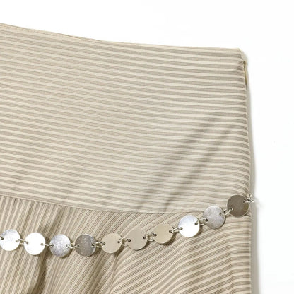 ins Style Temperament Fashion Women's Clothing Simple Striped Belt Asymmetrical Midi Skirt