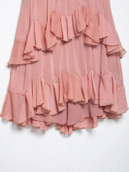 Women's Sweet Chic Suspender Dress Pink Solid Layered Zipper Mini Dress Fashion Spring Summer Holiday Beach Party Dress