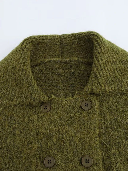 Knitted Solid Color Women's Cardigan Turndown Collar Double Breasted Casual Loose Sweater Fashion Retro Simple Short Sweaters